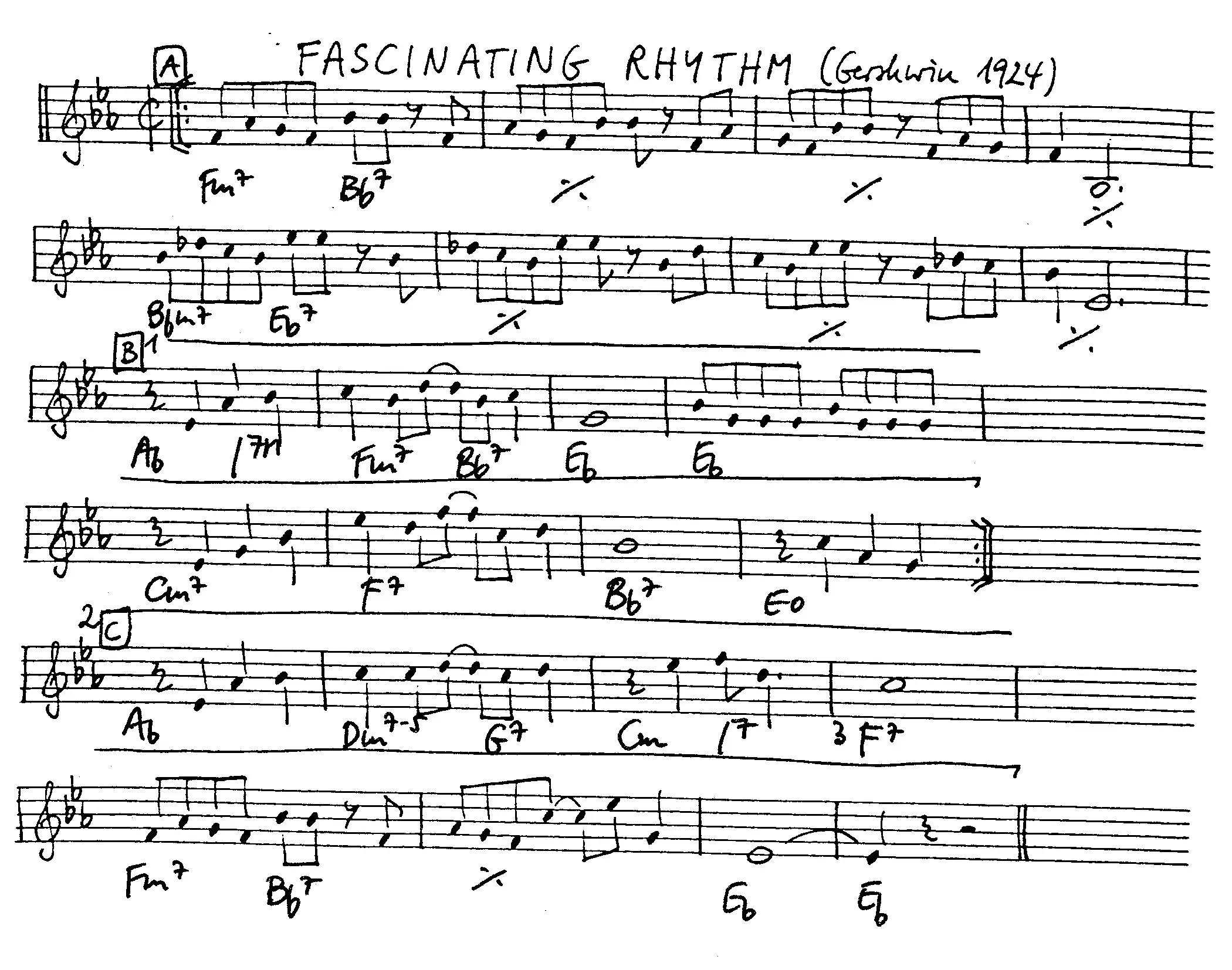fascinating rhythm free jazz leadsheet - Courtesy of the Jungle Jazz Band